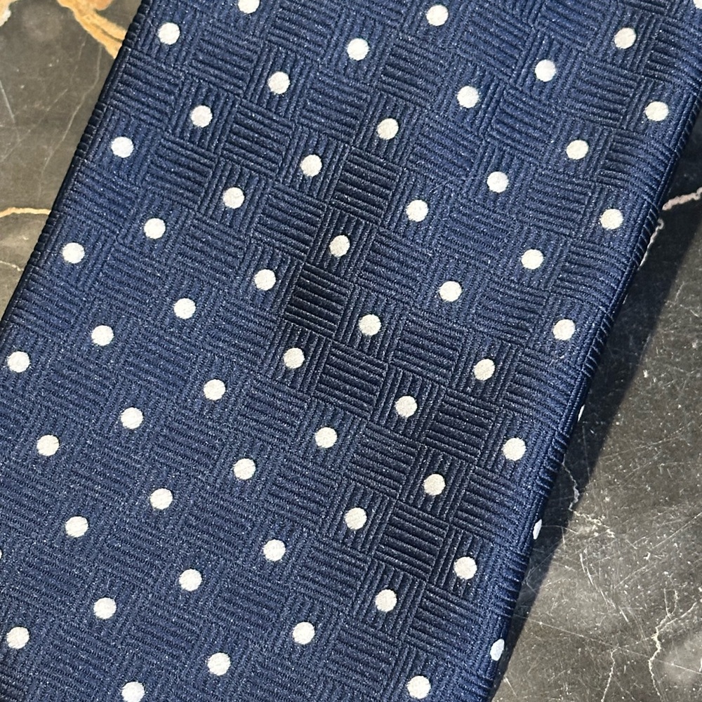 Bartolini Collection Navy Blue Polka Dot Silk Tie - Picture 3 of 9